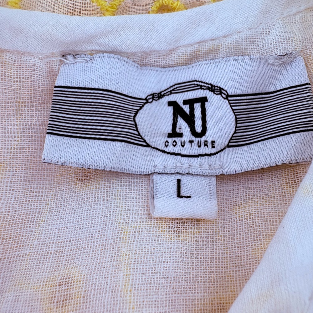 NJ Couture Yellow and White Eyelet Lace Tiered Sundress Ruffles Sunny Size L - Picture 15 of 17